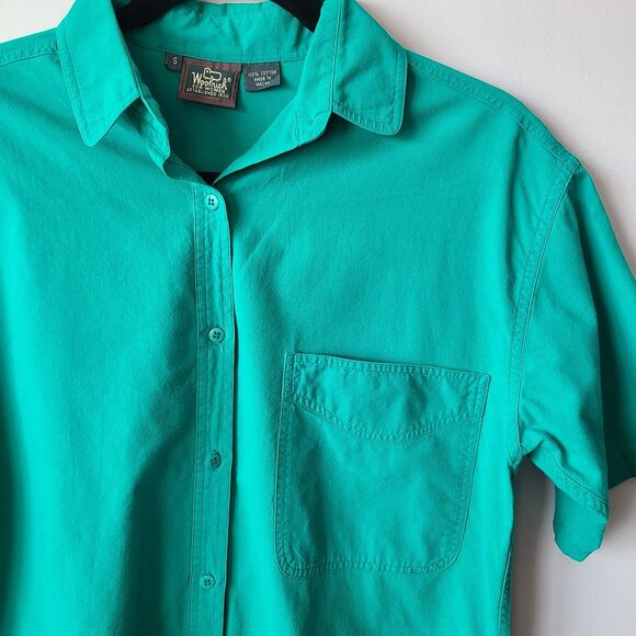 Vintage Woolrich Emerald Green 100% Cotton Short Sleeves Button Up Shirt Size S - Picture 2 of 6